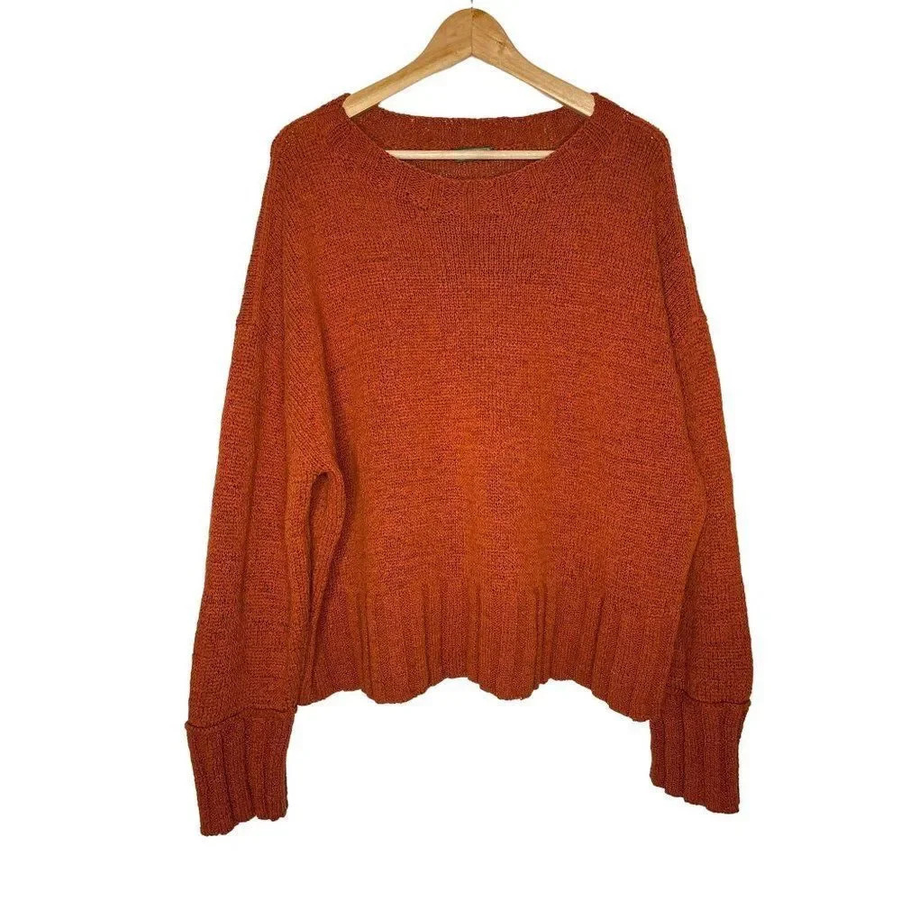 Point Sur Bunt Orange‎ Wide Sleeve Scoop Neck Knit Sweater Pullover Size XL